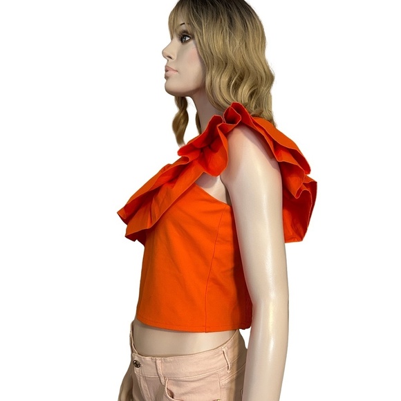 Anthropologie Sunday in Brooklyn Blouse Top One Shoulder Ruffle Flounce NWOT - Picture 11 of 16